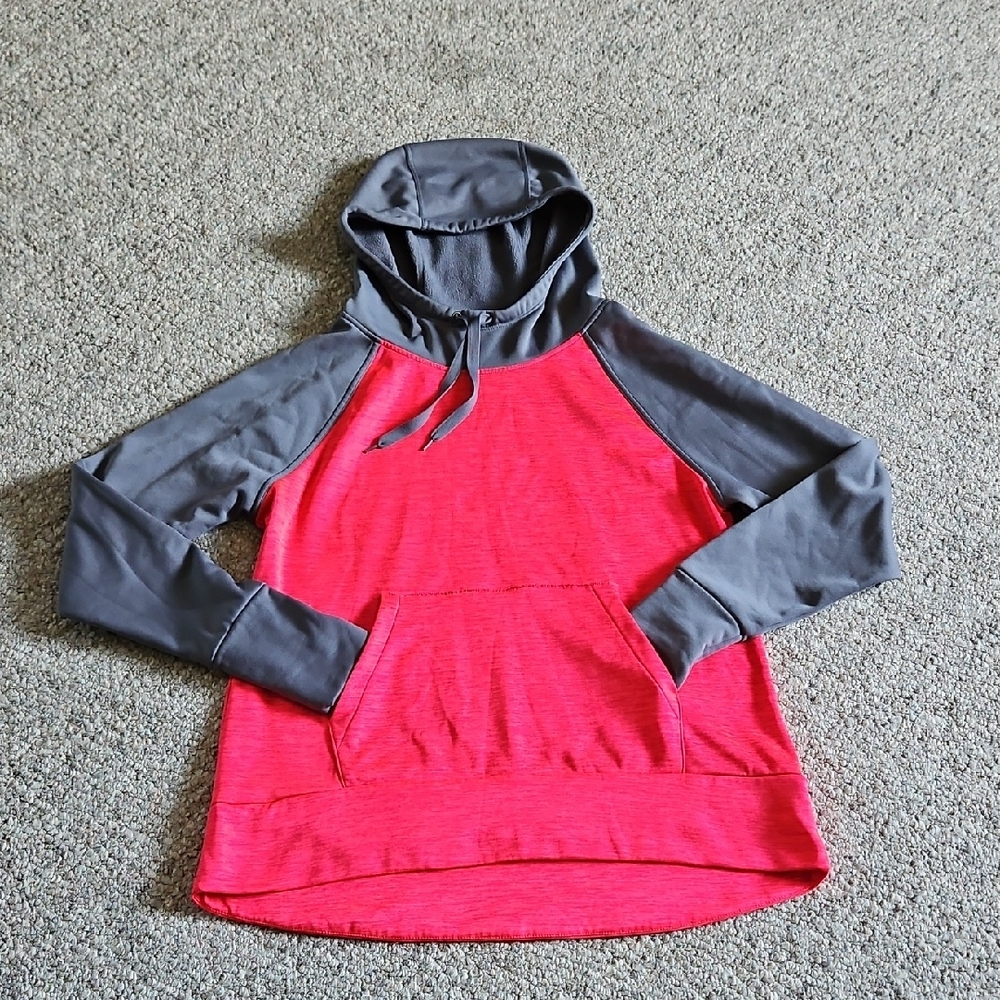 Hanes Sport Fleece Red and Gray Cowl Neck Hoodie Sweater
